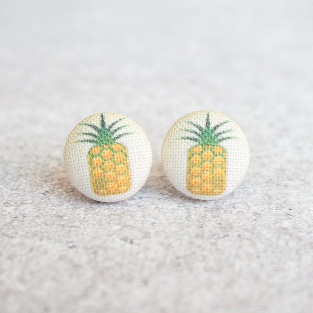 NWT Pineapple Fabric Button Earrings